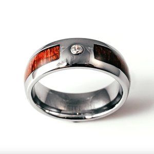 Mens Tungsten Mahogany Inlay 8mm Cubic Zirconia Wedding Band Ring Size 11